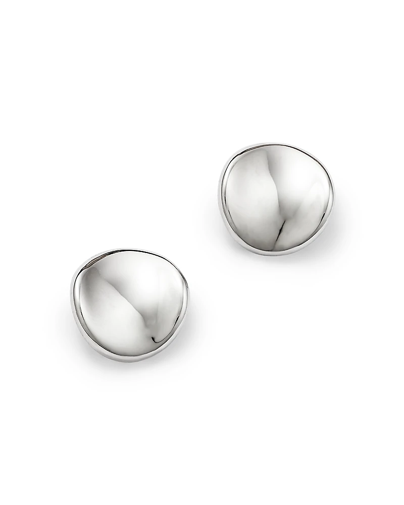 14K White Gold Disk Stud Earrings
