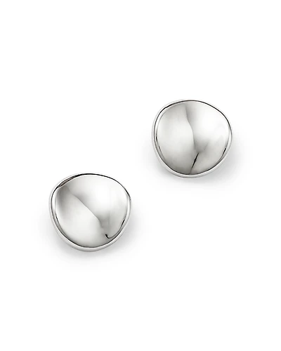 14K White Gold Disk Stud Earrings