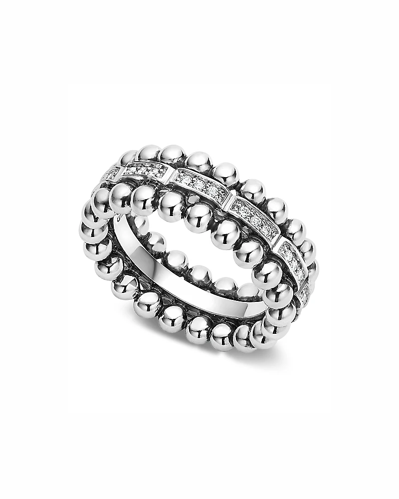 Lagos Sterling Silver Caviar Spark Diamond Band