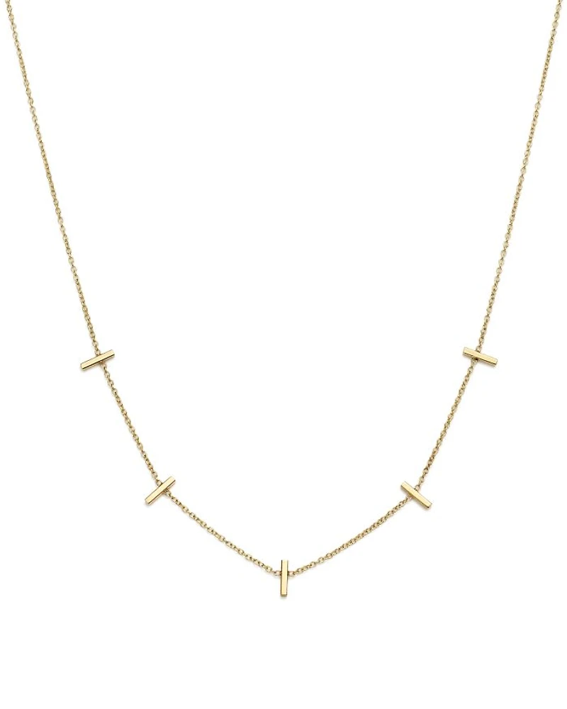 14K Yellow Gold Bar Station Necklace, 16"