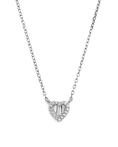 Diamond Round and Baguette Heart Pendant Necklace