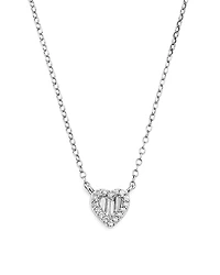 Diamond Round and Baguette Heart Pendant Necklace