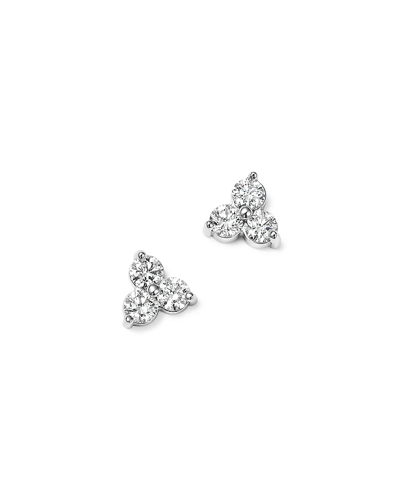 Diamond Three Stone Stud Earrings