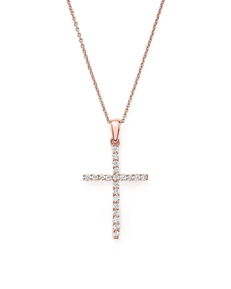 Diamond Cross Necklace in 14K Rose Gold, .25 tcw