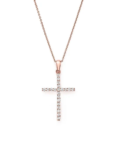 Diamond Cross Necklace in 14K Rose Gold, .25 tcw