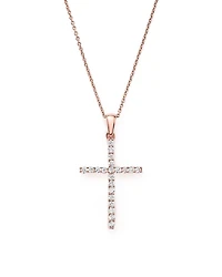 Diamond Cross Necklace in 14K Rose Gold, .25 tcw