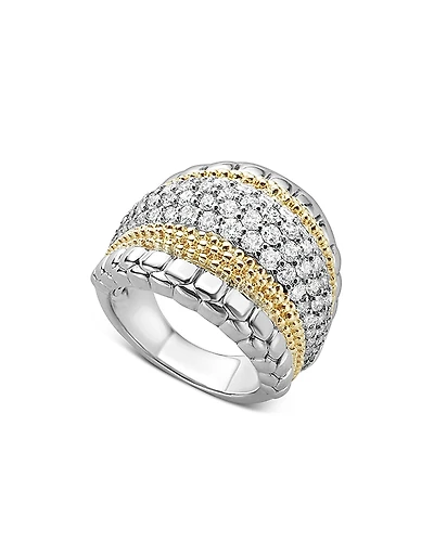 Lagos 18K Gold and Sterling Silver Diamond Lux Large Ring