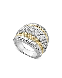 Lagos 18K Gold and Sterling Silver Diamond Lux Large Ring