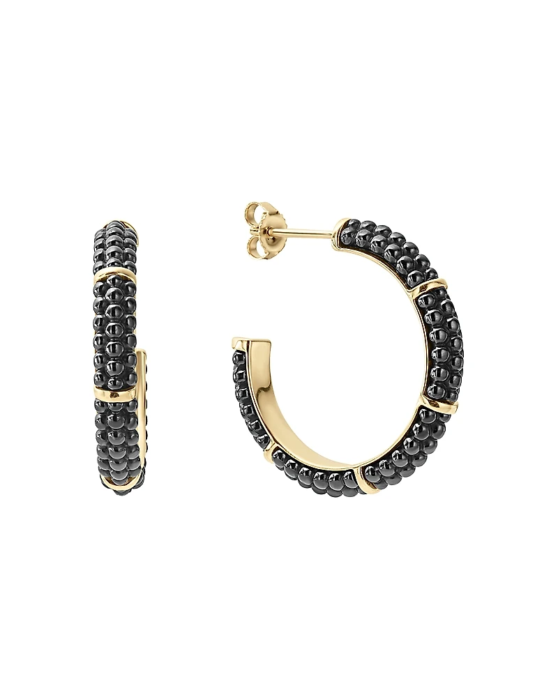 Lagos Gold & Black Caviar Collection 18K Gold & Ceramic Hoop Earrings