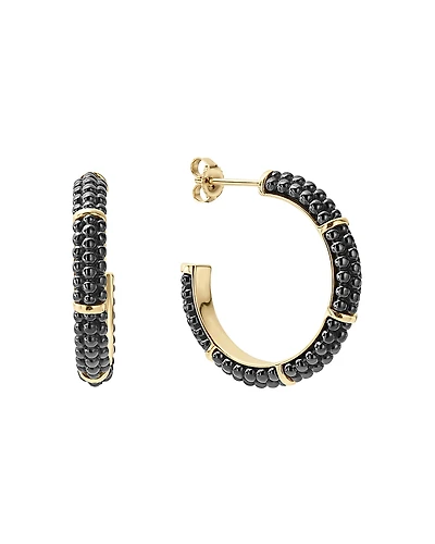 Lagos Gold & Black Caviar Collection 18K Gold & Ceramic Hoop Earrings