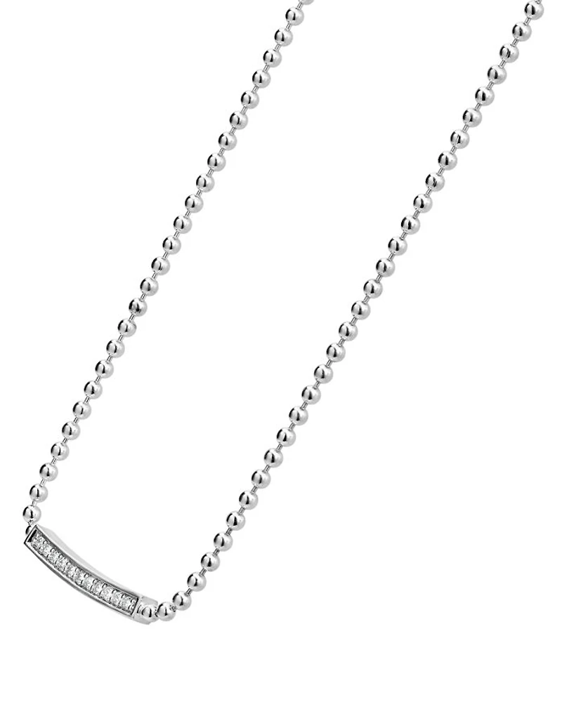 Sterling Silver Caviar Spark Diamond Bar & Ball Chain Necklace, 16"