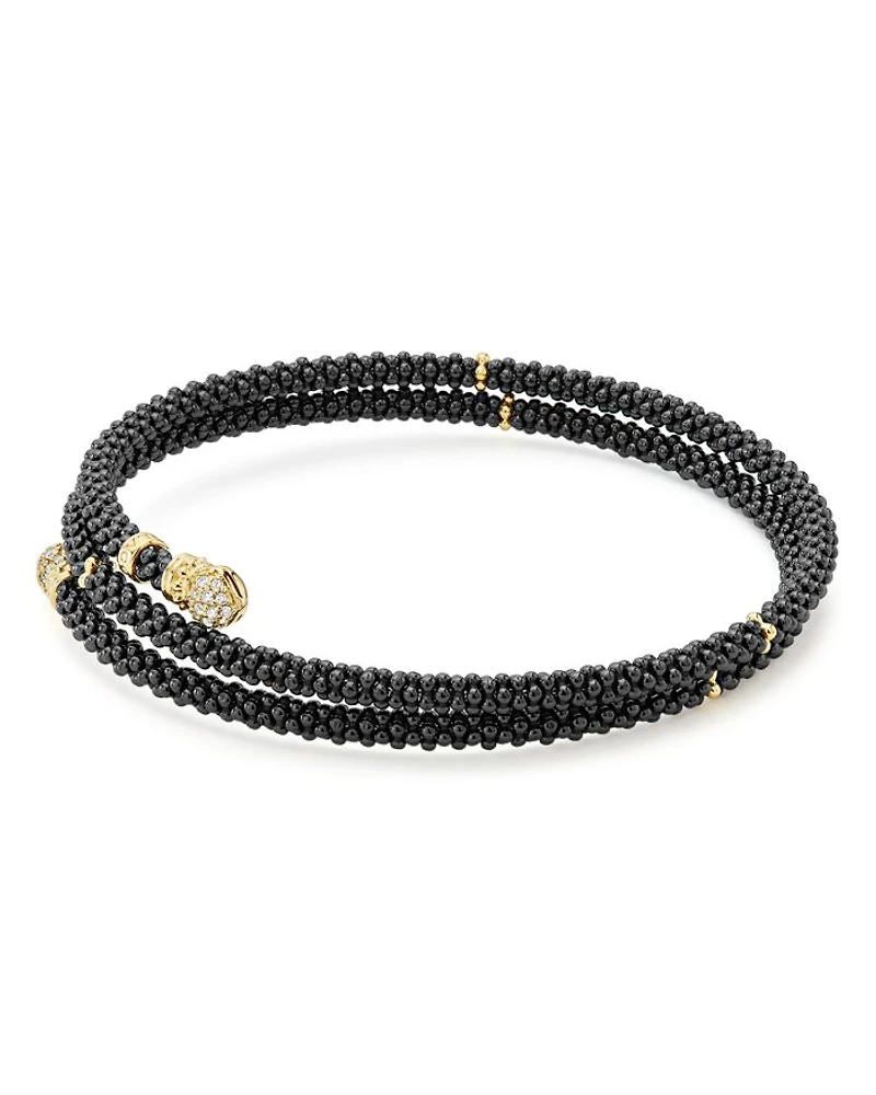 Gold & Black Caviar Collection 18K Gold & Ceramic Three Strand Bracelet