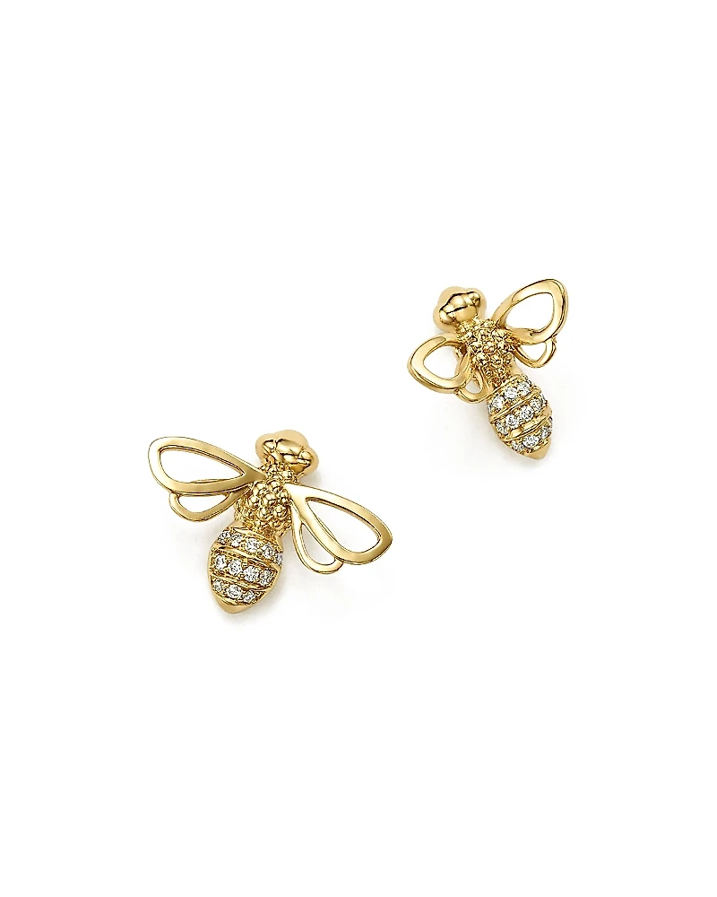 Temple St. Clair 18K Yellow Gold Bee Diamond Stud Earrings