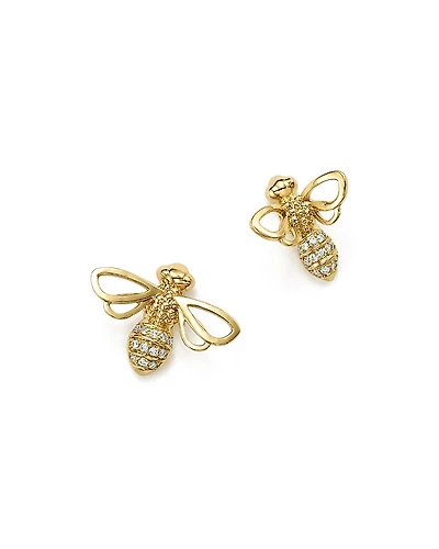 Temple St. Clair 18K Yellow Gold Bee Diamond Stud Earrings