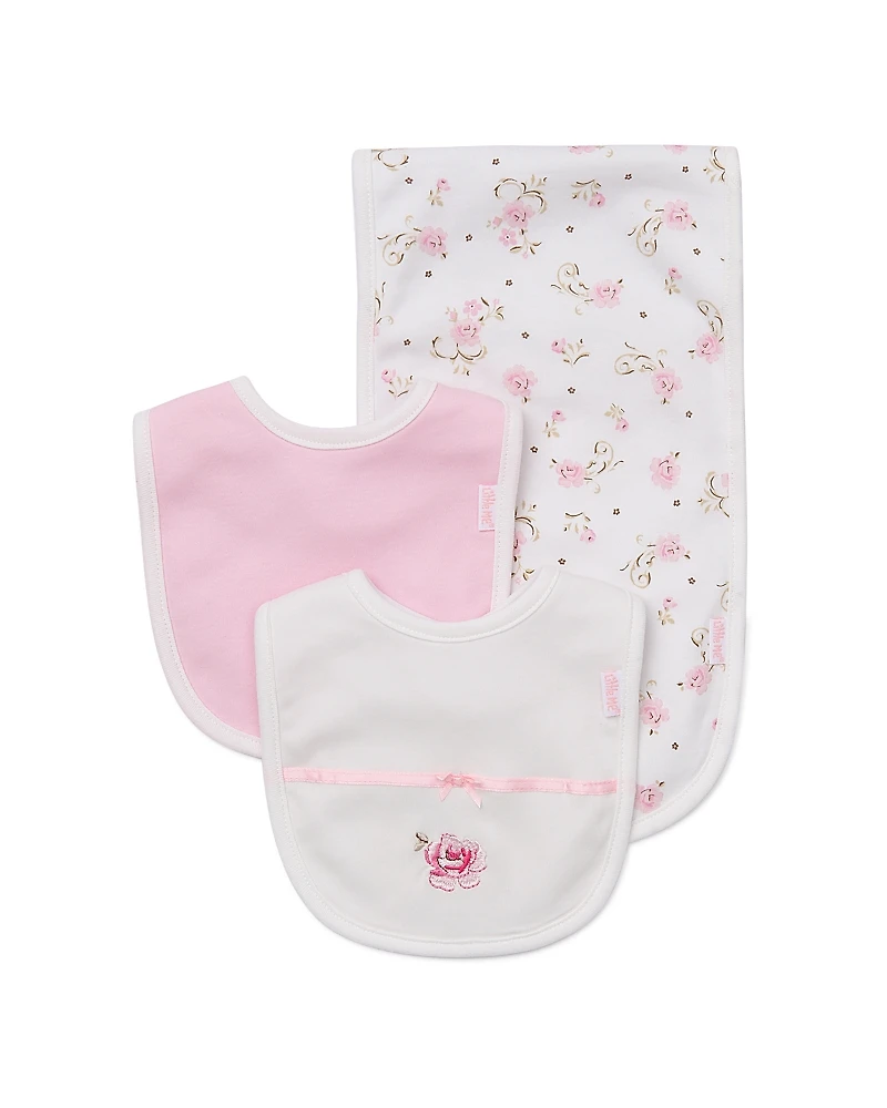 Little Me Girls' Rose Bibs & Burp Cloth Set - Baby