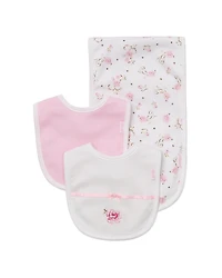 Little Me Girls' Rose Bibs & Burp Cloth Set - Baby