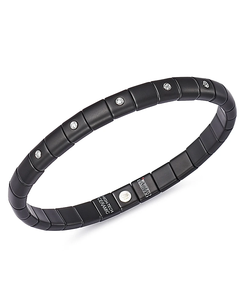 Roberto Demeglio 18K White Gold & Black Ceramic Pura Stretch Bracelet with Alternating Diamond Bezels