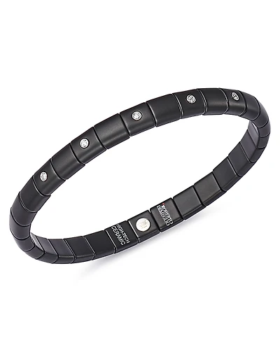 Roberto Demeglio 18K White Gold & Black Ceramic Pura Stretch Bracelet with Alternating Diamond Bezels