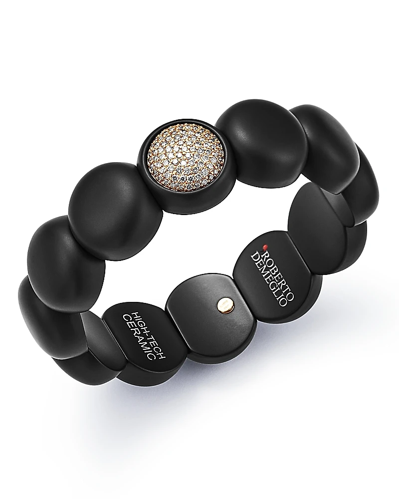 Roberto Demeglio 18K Rose Gold & Black Ceramic Dama Stretch Bracelet with Pave Champagne Diamond Station