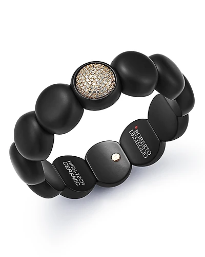 Roberto Demeglio 18K Rose Gold & Black Ceramic Dama Stretch Bracelet with Pave Champagne Diamond Station