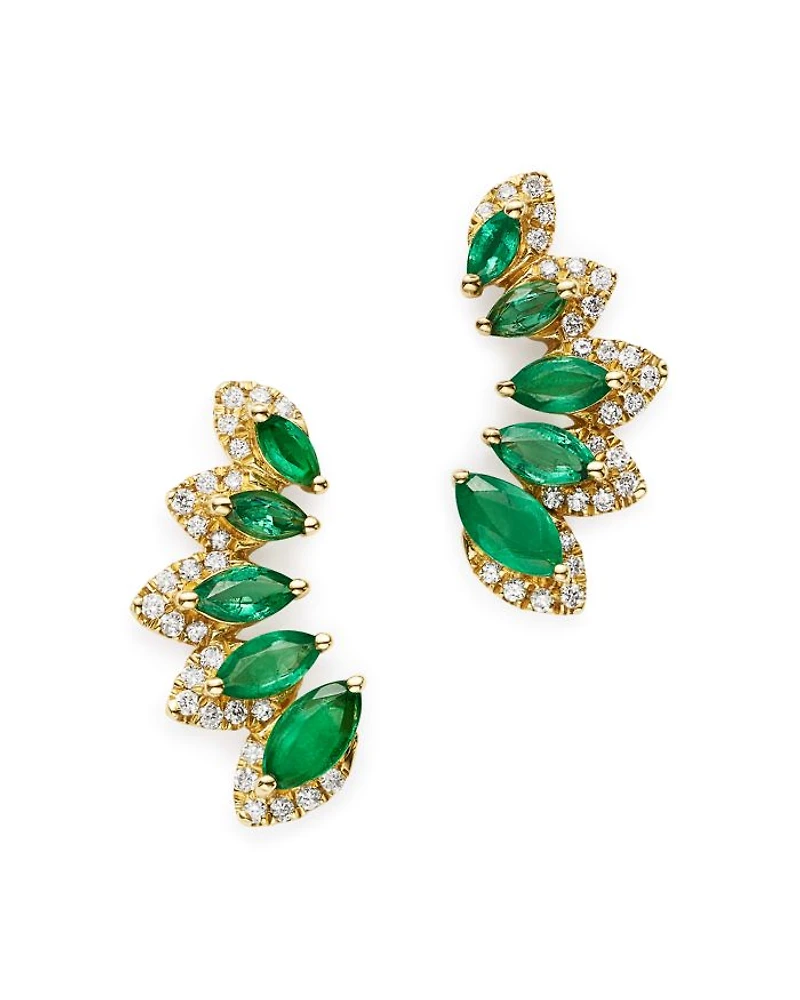 Emerald & Diamond Climber Earrings in 14K Yellow Gold