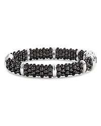 Sterling Silver Black Caviar Collection Pavé Diamond & Ceramic Station Bracelet