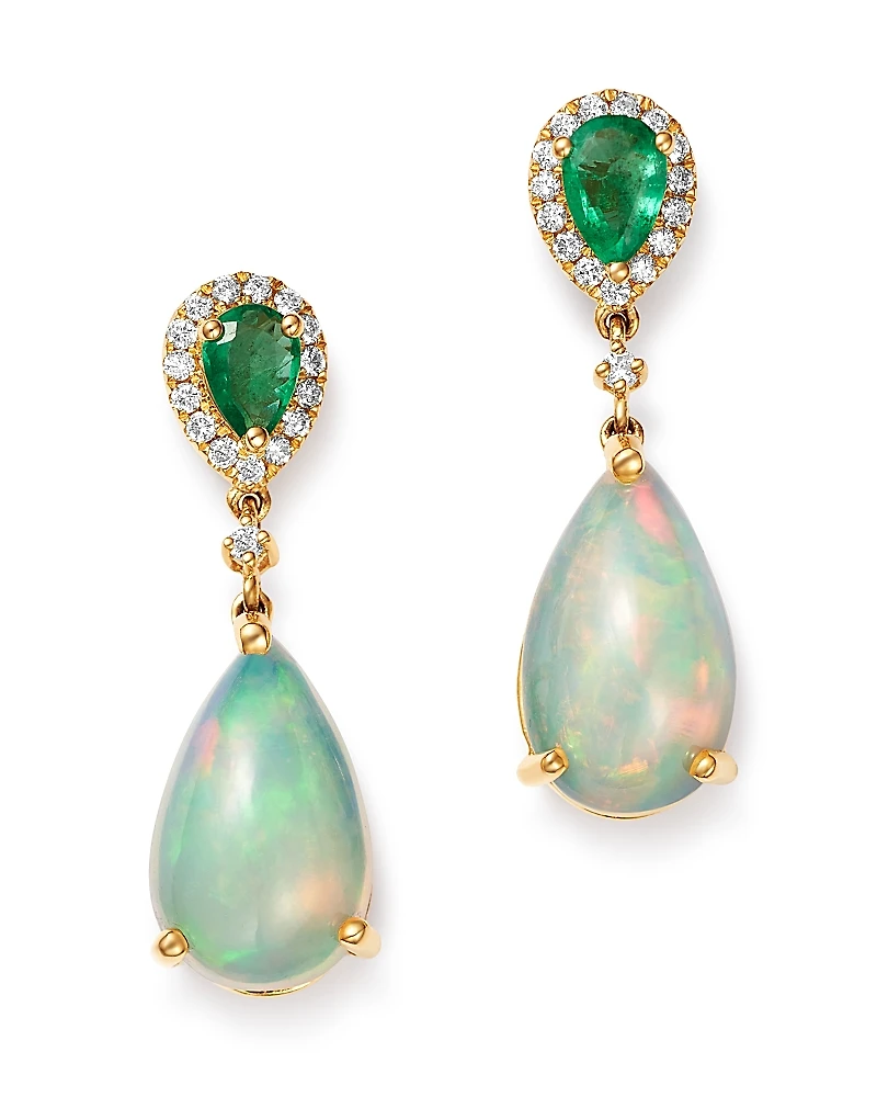 Bloomingdale's Fine Collection Ethiopian Opal, Emerald & Diamond Teardrop Drop Earrings
