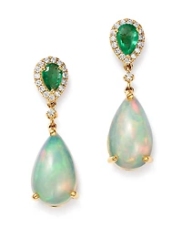 Bloomingdale's Fine Collection Ethiopian Opal, Emerald & Diamond Teardrop Drop Earrings