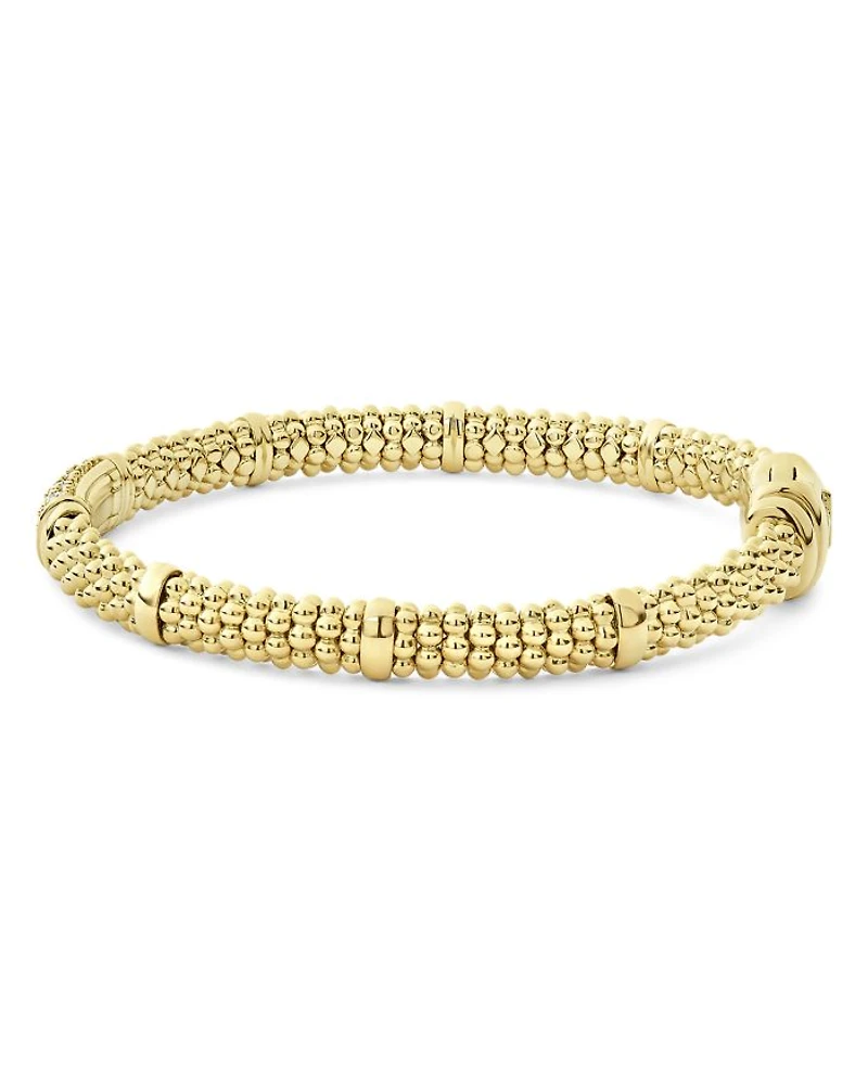 18K Yellow Gold Caviar Diamond Slim Station Bracelet