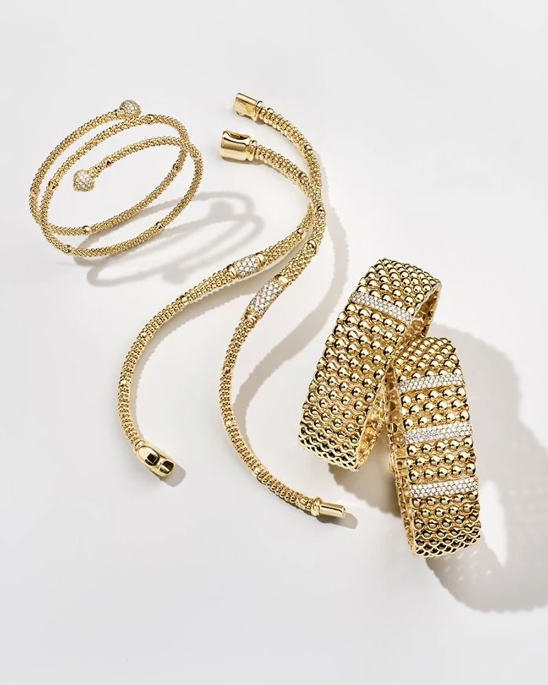 18K Yellow Gold Caviar Small Diamond Slim Station Bracelet