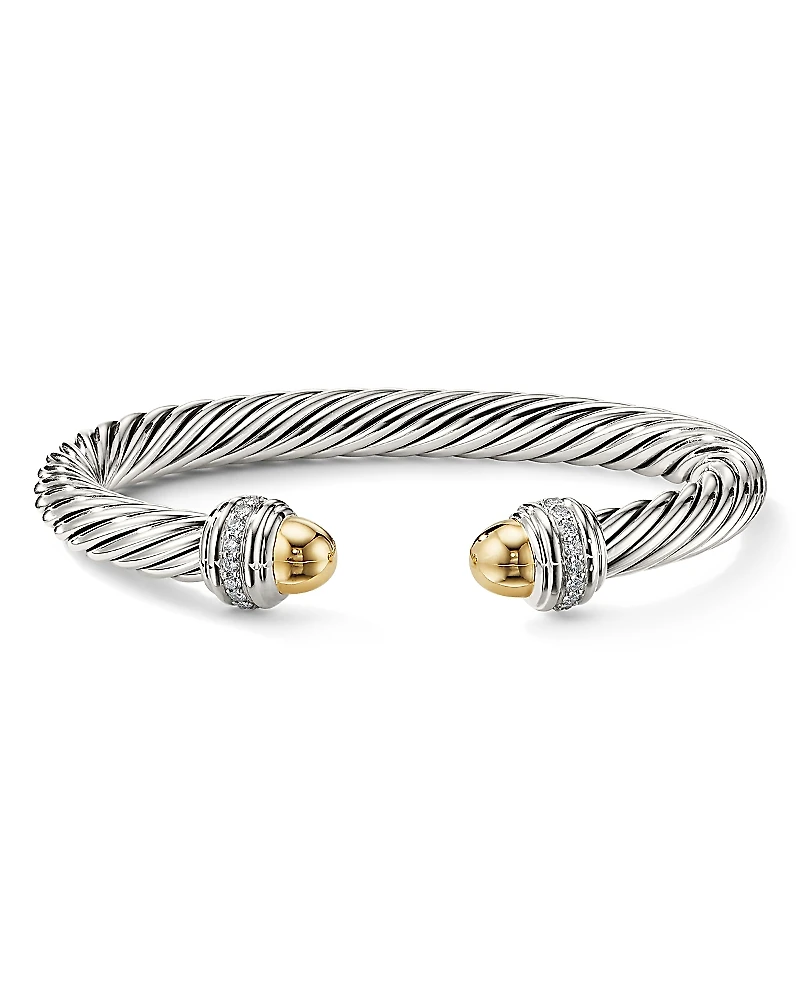 David Yurman Cable Bracelet with 14K Yellow Gold Dome & Diamonds