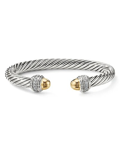 David Yurman Cable Bracelet with 14K Yellow Gold Dome & Diamonds