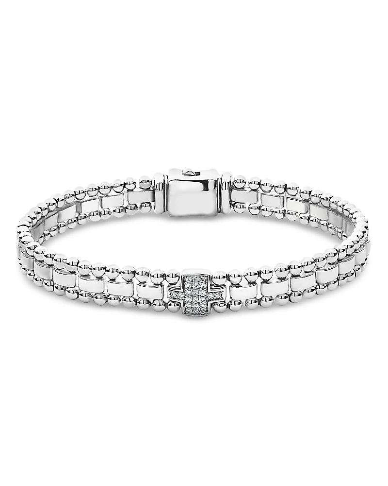 Lagos Sterling Silver Caviar Spark Pave Diamond Link Bracelet