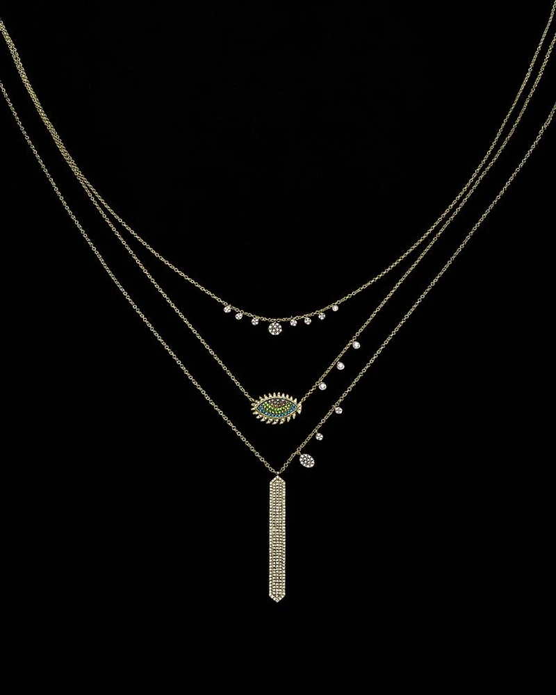 14K Yellow & White Gold Diamond Multi Disc Pendant Necklace, 18"