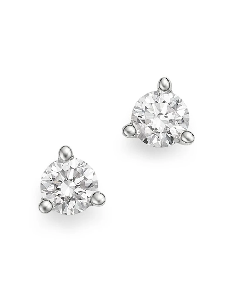 Diamond Stud Earrings 3-Prong Martini Set 14K White Gold
