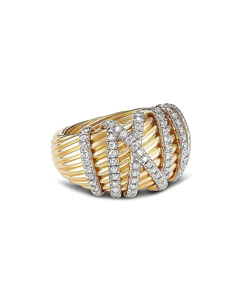 David Yurman 18K Yellow Gold Helena Dome Ring with Diamonds