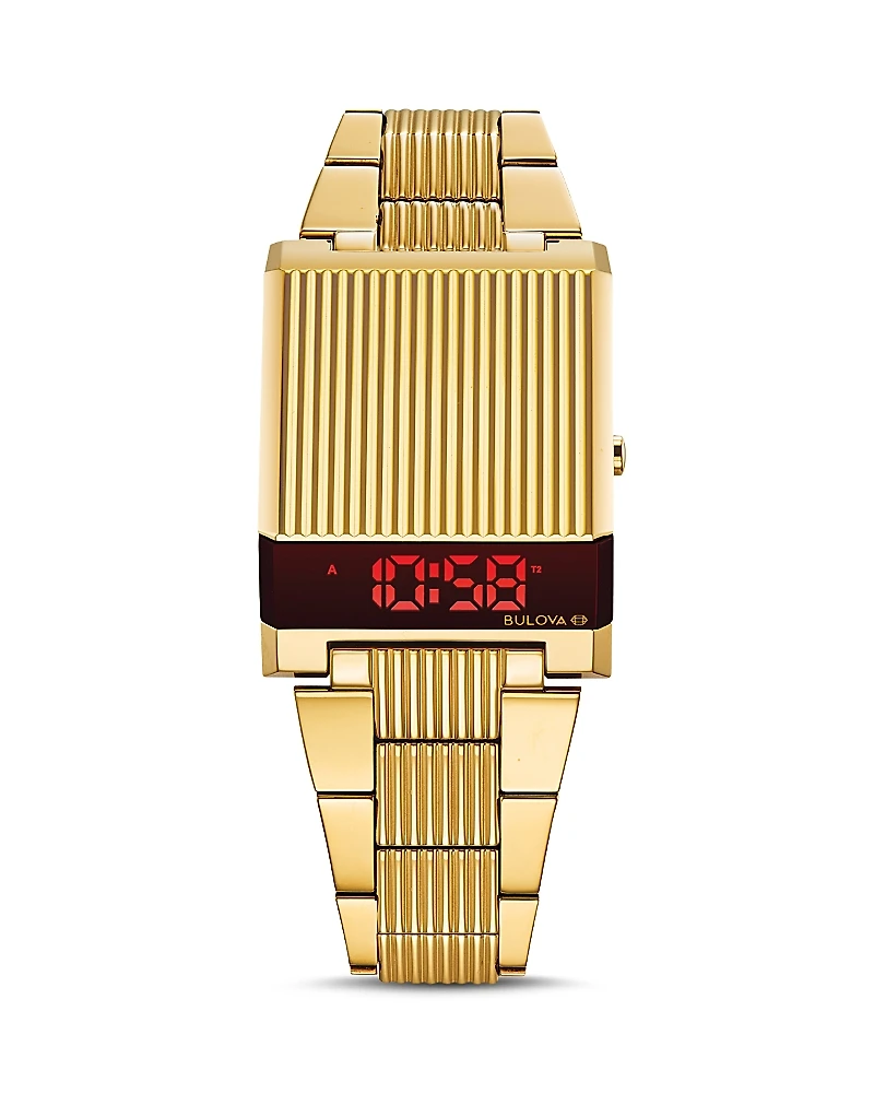 Bulova Computron Archive Gold-Tone Link Bracelet Watch, 31.1mm x 40.3mm