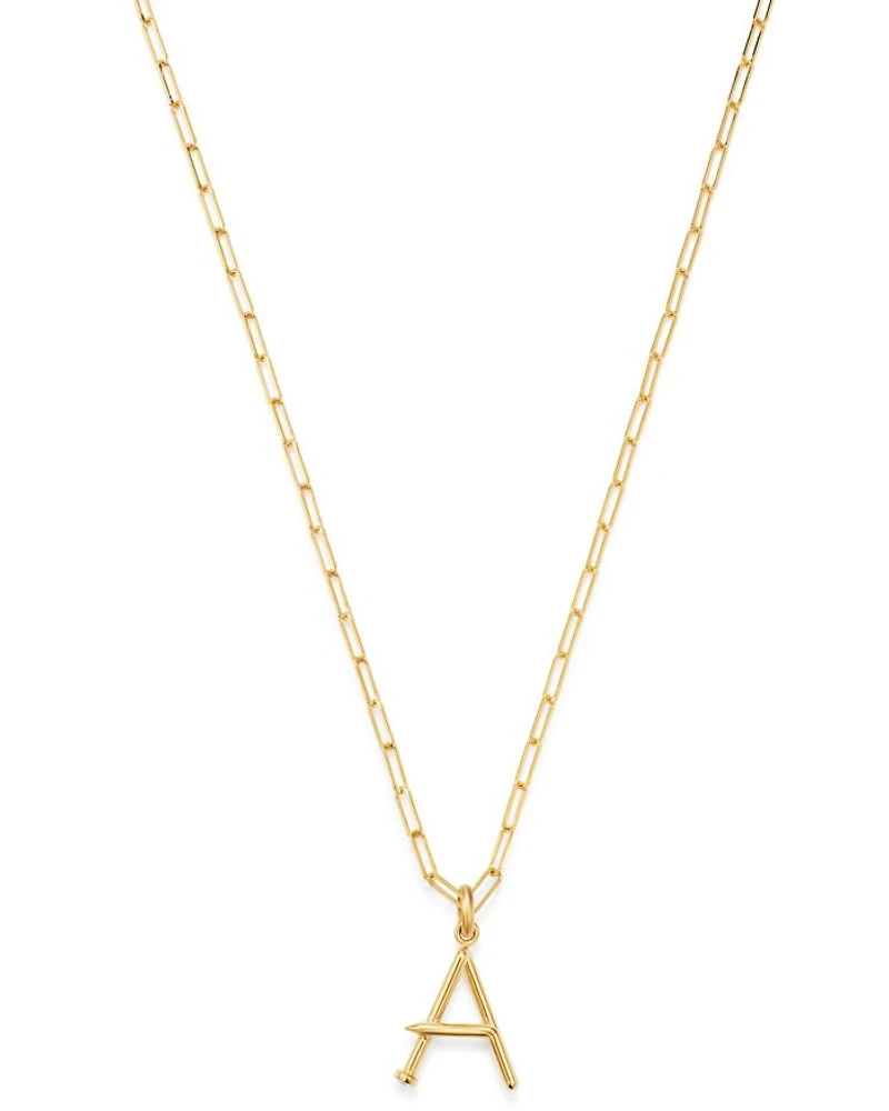 14K Yellow Gold Large Nail Initial Necklace, 18"