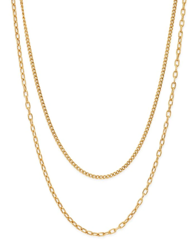 14K Yellow Gold Double Chain Necklace, 20"