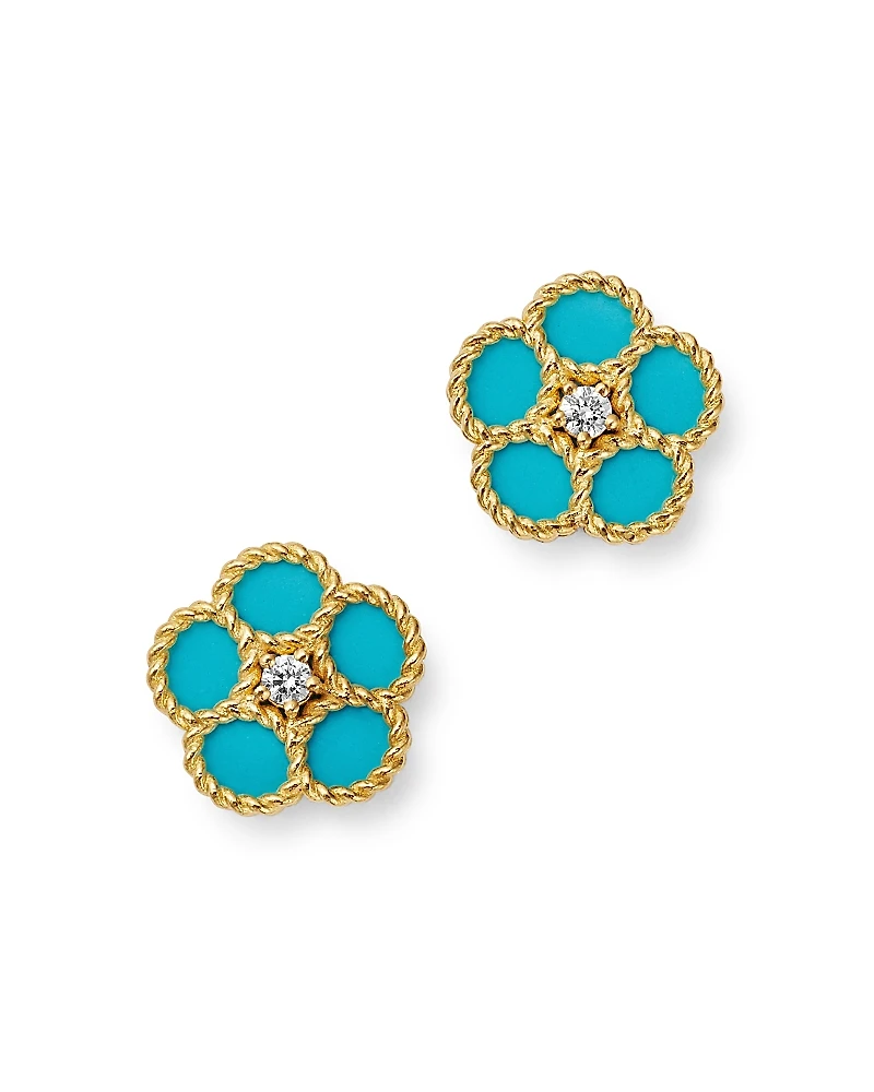 Roberto Coin 18K Yellow Gold Daisy Diamond & Turquoise Stud Earrings - Exclusive