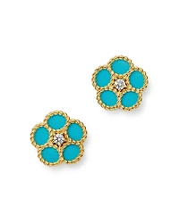 Roberto Coin 18K Yellow Gold Daisy Diamond & Turquoise Stud Earrings - Exclusive
