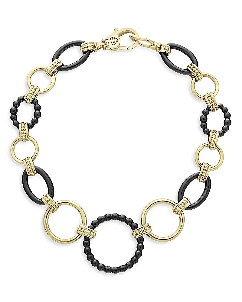 Lagos Meridian 18K Yellow Gold Gold & Black Caviar Black Ceramic Circle Link Bracelet