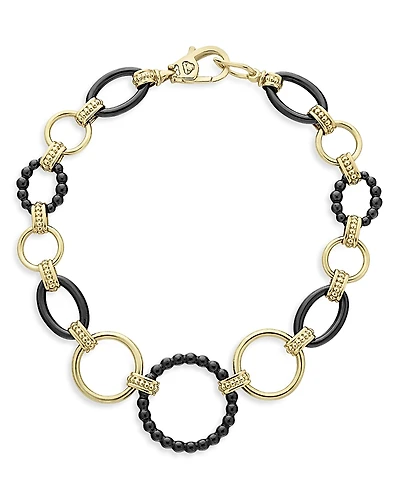 Lagos Meridian 18K Yellow Gold Gold & Black Caviar Black Ceramic Circle Link Bracelet
