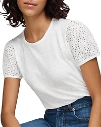 Whistles Broderie Puffed-Sleeve Tee