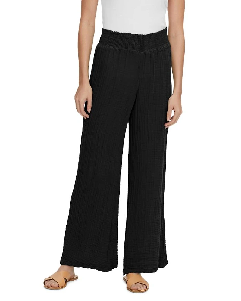 Smocked Wide-Leg Pants
