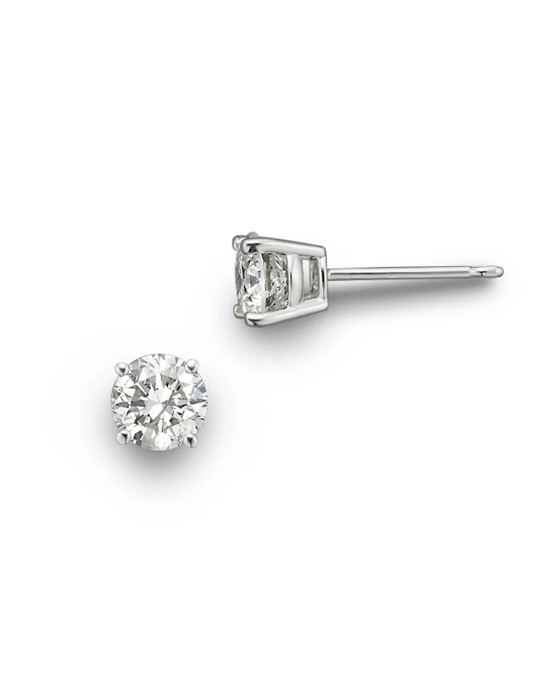 Colorless Certified Round Diamond Stud Earring 18K White Gold, 0.30-2.0 tcw