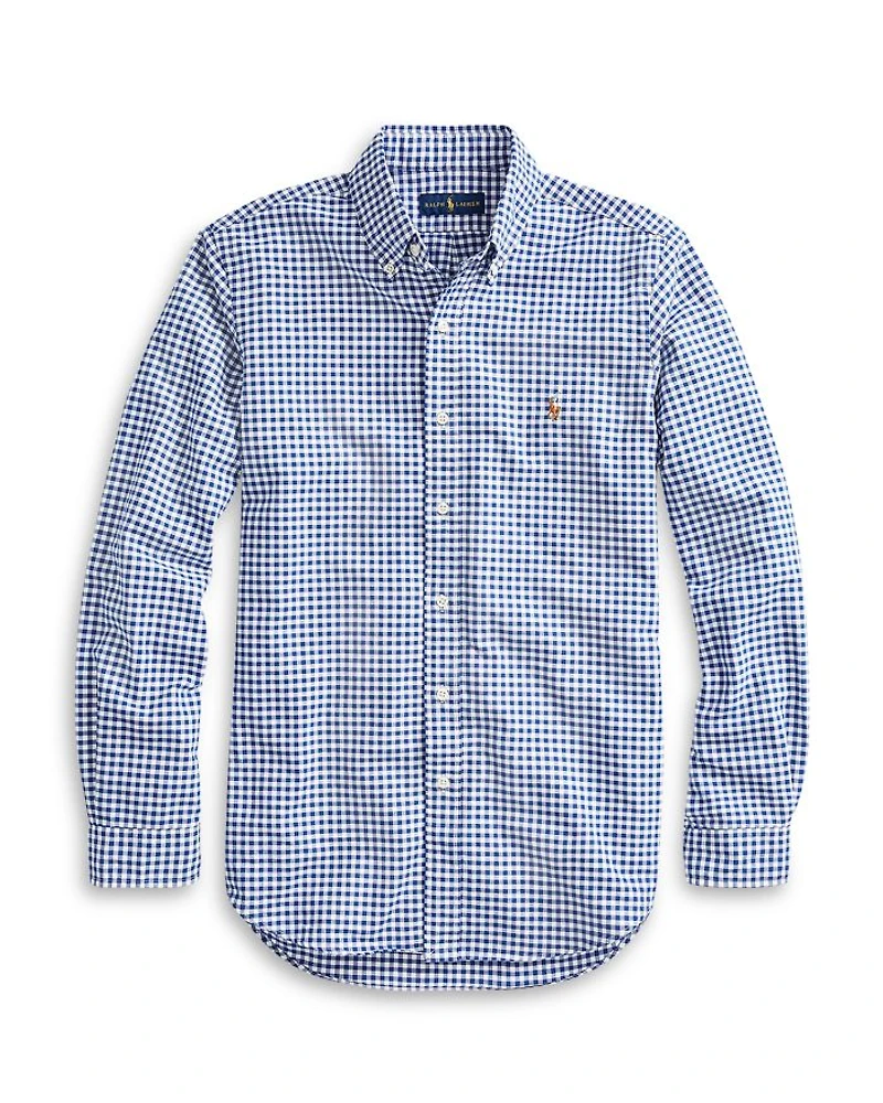 Classic Fit Long Sleeve Gingham Checked Button Down Shirt