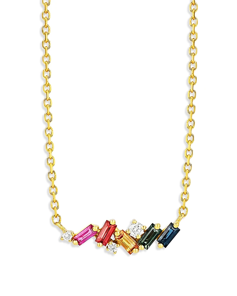 Suzanne Kalan 18K Yellow Gold Rainbow Sapphire & Diamond Mixed Mini Bar Necklace, 18L