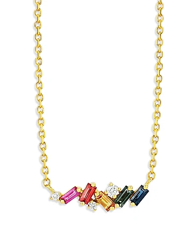 Suzanne Kalan 18K Yellow Gold Rainbow Sapphire & Diamond Mixed Mini Bar Necklace, 18L