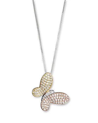 Diamond Pavé Butterfly Pendant in 14K White, Yellow and Rose Gold, 0.40 tcw - Exclusive